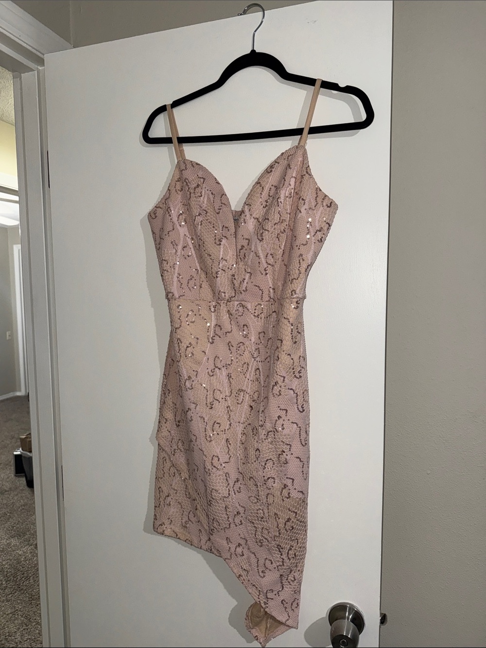 Charlotte Russe Blush Sequin One-Shoulder Slip Dress